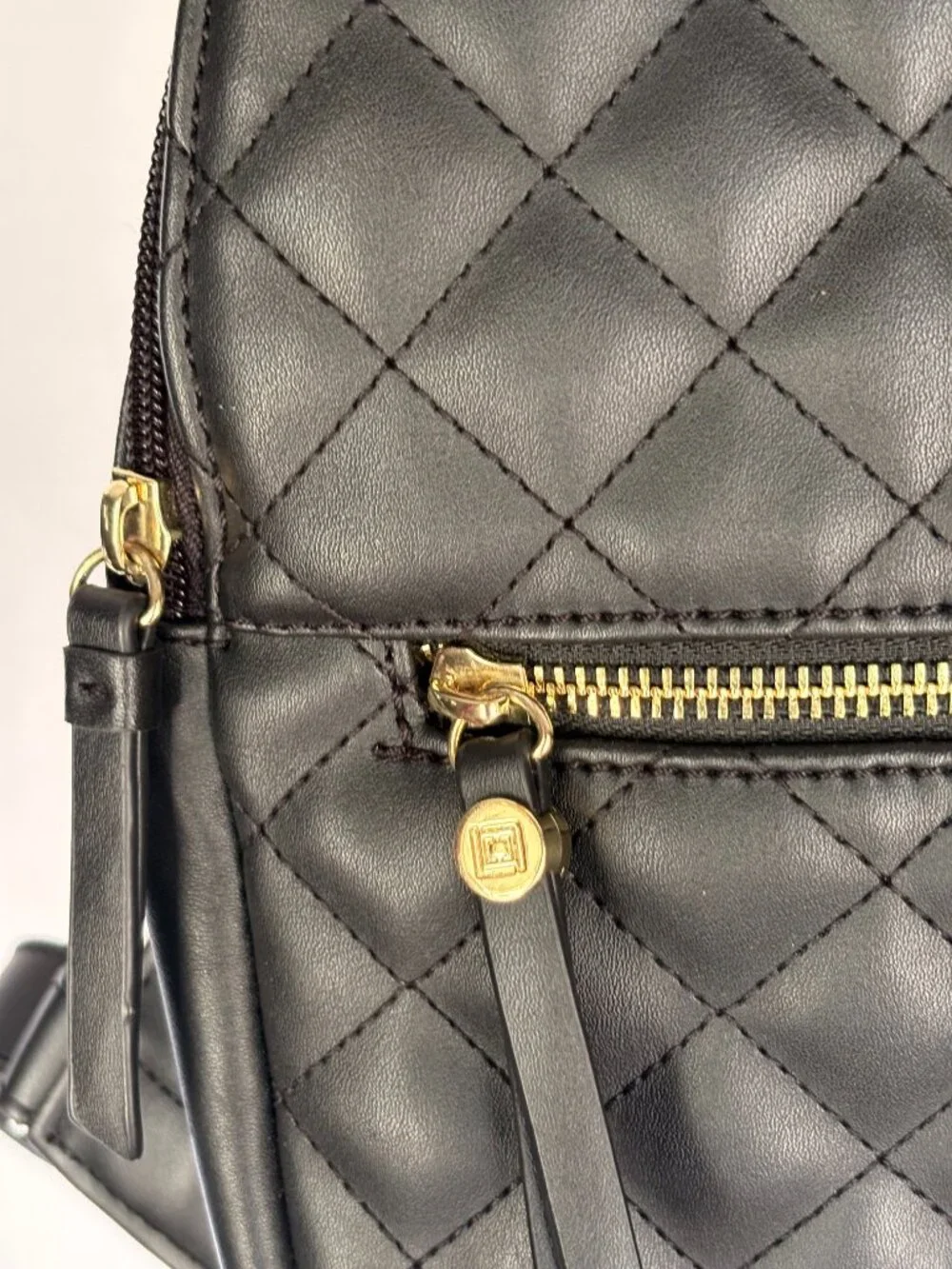 Liz Claiborne Black Quilted Mini Backpack Gold Hardware